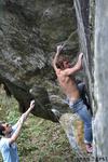 Peter in one of the best boulders at Brione
